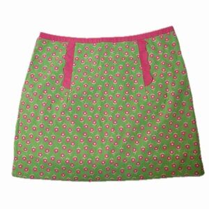 Lilly Pulitzer Green Pink Floral 100% Cotton Mini Skirt Size 10